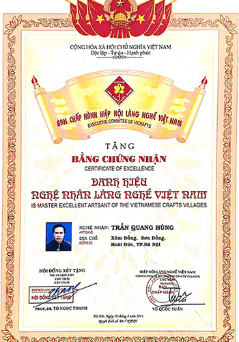 chứng nhận nghệ nhân Trần Quang Hùng