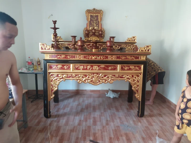 Bàn thờ Án gian tứ linh gỗ Dổi 3 án gian gỗ mít