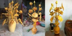 Bình hoa sen gỗ
