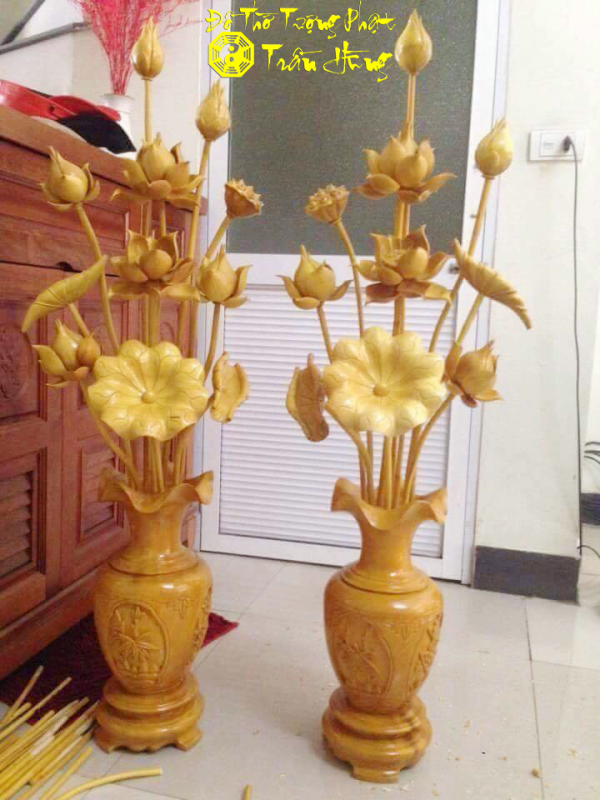 Hoa sen gỗ để bàn thờ 3 hoa sen gỗ để bàn thờ - 2