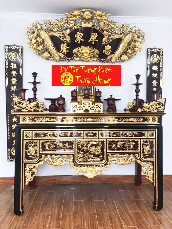 Bàn thờ ô xa gỗ vàng tâm ⋆ Đồ thờ Sơn Đồng Hà Nội
