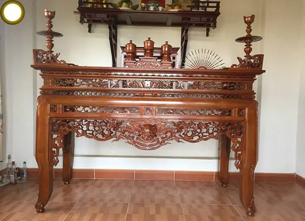cách bày bàn thờ ngày tết 6 án gian thờ đẹp gỗ sồi