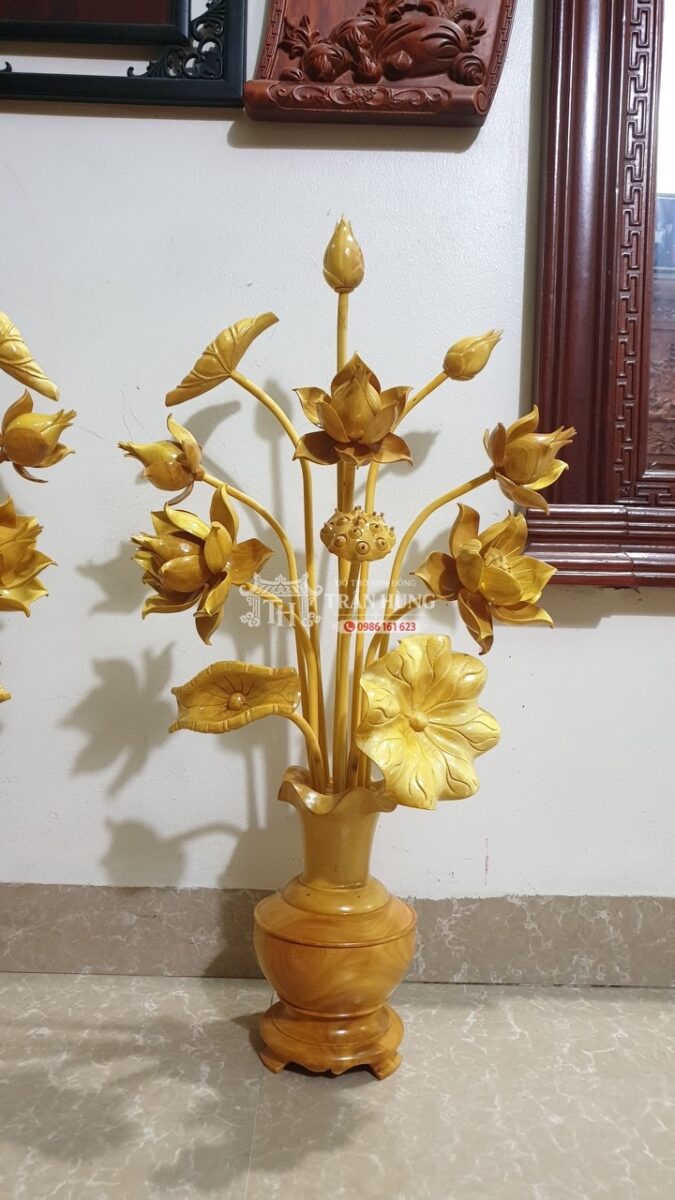 Bình hoa sen gỗ mít 