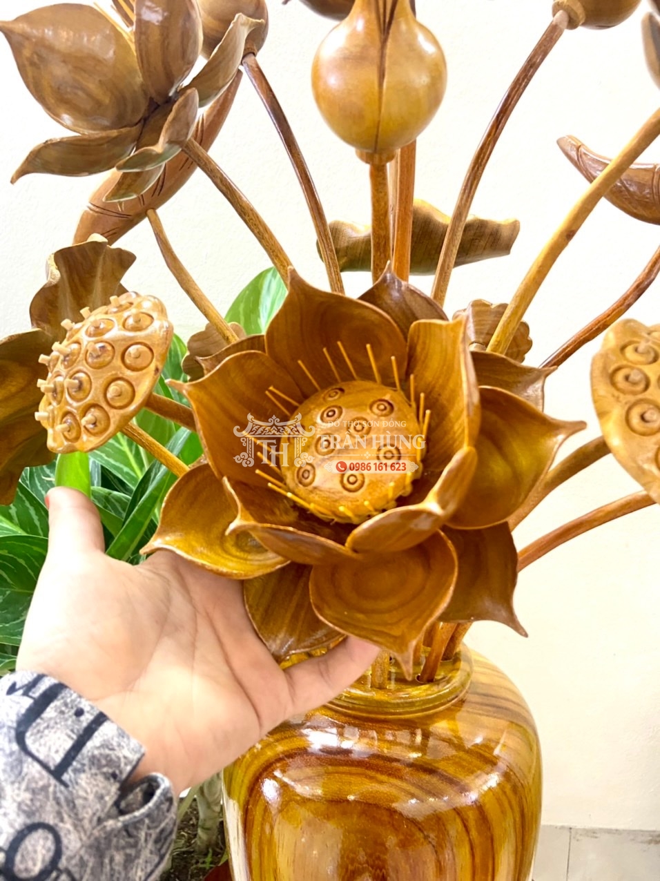 Hoa sen gỗ để bàn 7 Hoa sen gỗ
