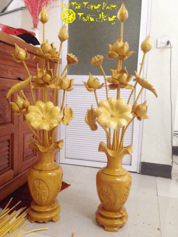 lọ hoa sen gỗ