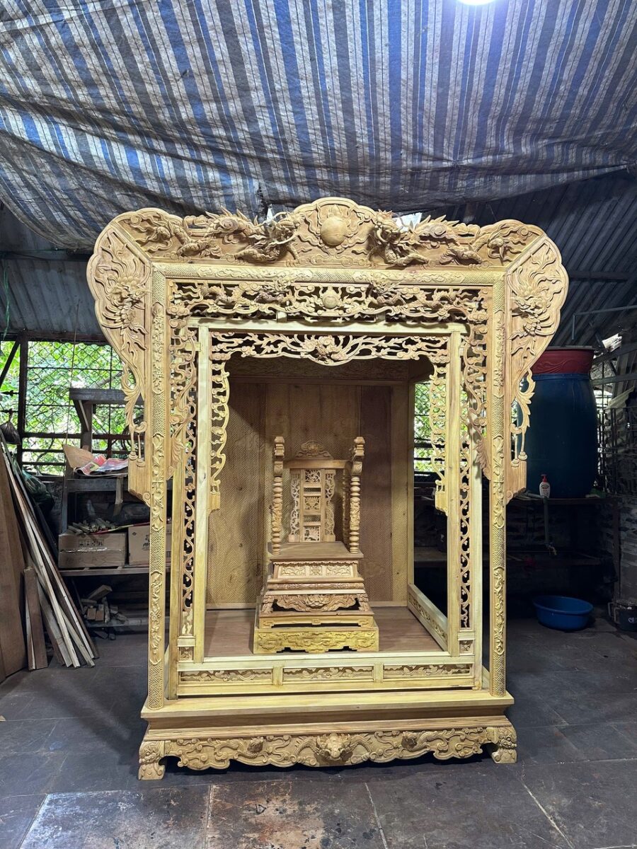 Mẫu Khám Thờ Đẹp Bằng Gỗ – Các Mẫu Khám Gia Tiên Sơn Đồng 17 Khám thờ đặt ngai ở trong dùng cho đình