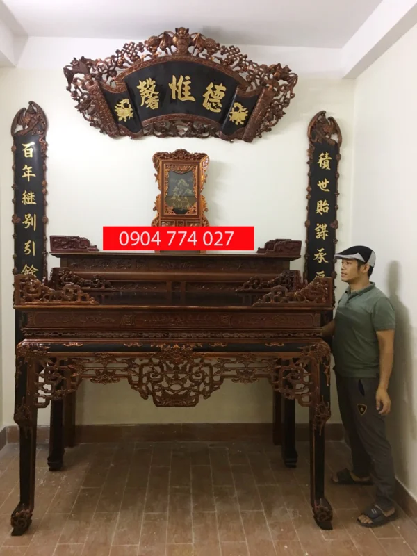Kích thước hoành phi câu đối đẹp chuẩn phong thủy 4 bàn thờ án gian cổ