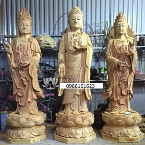 Tượng Tây Phương Tam Thánh – Bộ Tượng Linh Thiêng Trong Tịnh Độ Tông 11 tượng tây phương tam thánh bằng gỗ