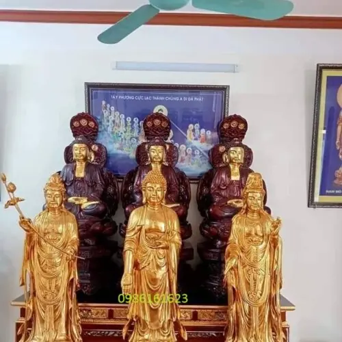 Tượng Tây Phương Tam Thánh – Bộ Tượng Linh Thiêng Trong Tịnh Độ Tông 12 tượng tây phương tam thánh sơn son thếp vàng