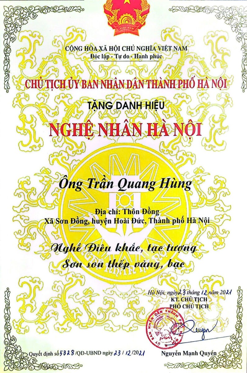Dịch Vụ Dát Vàng, Thếp Vàng Đồ Thờ: Quy Trình Và Báo Giá 1 Bằng Nghệ nhân Hà Nội của Nghệ nhân Trần Quang Hùng – nghề điêu khắc, tạc tượng, sơn son thếp vàng, bạc.