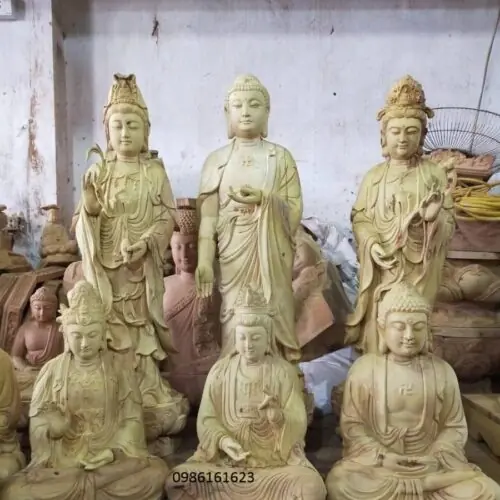 Tượng Tây Phương Tam Thánh – Bộ Tượng Linh Thiêng Trong Tịnh Độ Tông 16 tượng tam thánh bằng gỗ