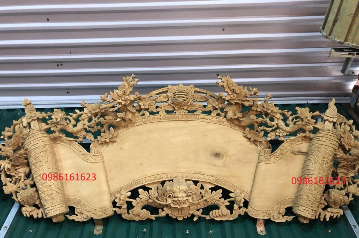 cuốn thư câu đối bằng gỗ mít