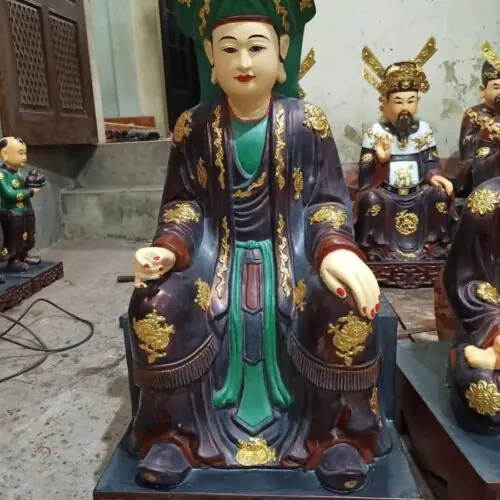 Tượng Tứ Phủ Chầu Bà 24 Mẫu tượng Chầu Bảy Kim Giao gỗ dổi – phối màu đẹp, thần sắc rõ nét