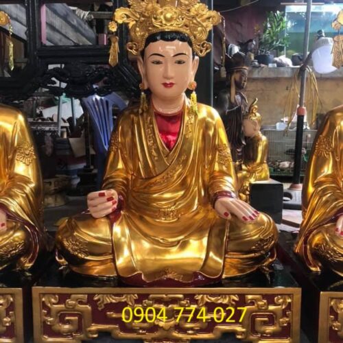 Tượng tam tóa thánh mẫu gỗ mít sơn son thếp vàng