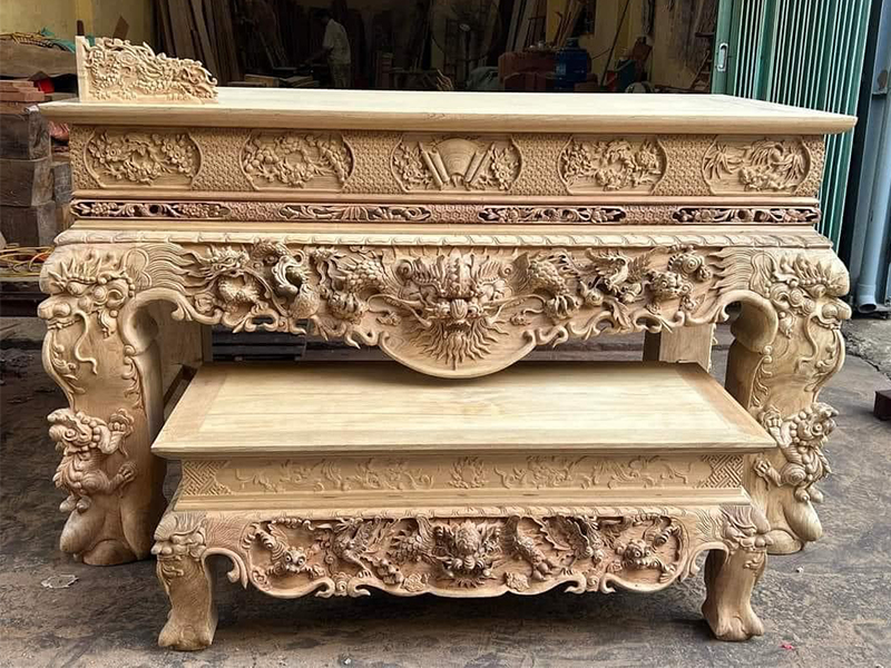 Sập Thờ Gỗ Mít – Bền Đẹp Với Thời Gian, Giá Xưởng Tại Sơn Đồng 3 Sập thờ tứ linh gỗ gụ chân 24