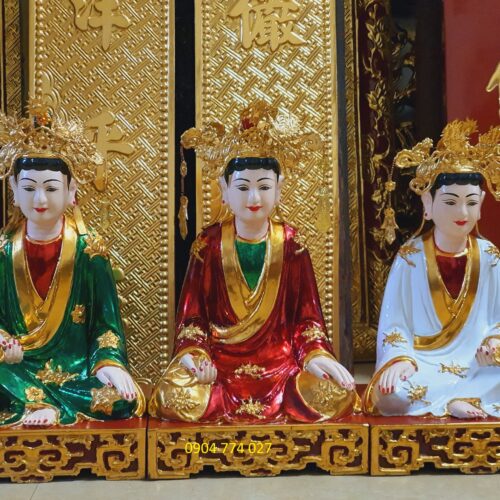 Tượng tam tóa thánh mẫu sơn son thế vàng đẹp