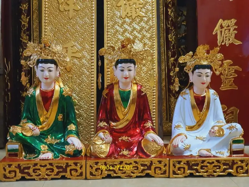 Tượng tam tóa thánh mẫu sơn son thế vàng đẹp