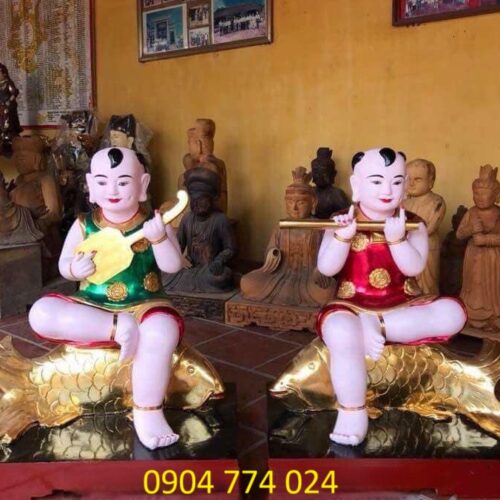 tượng cậu đánh đàn, tượng cậu áo đỏ thổi sáo