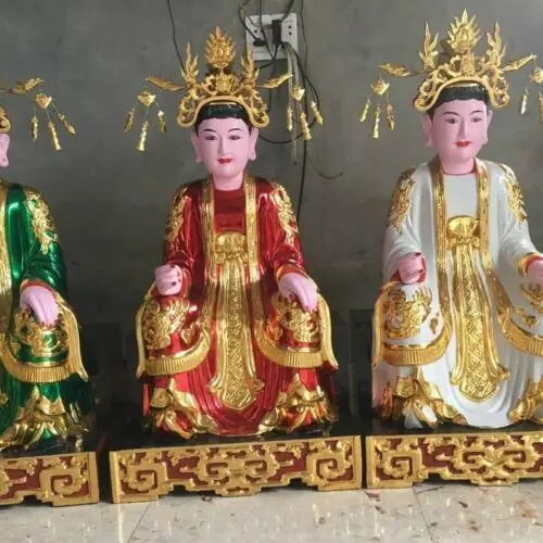 Tượng tam tóa thánh mẫu gỗ mít sơn son thếp vàng