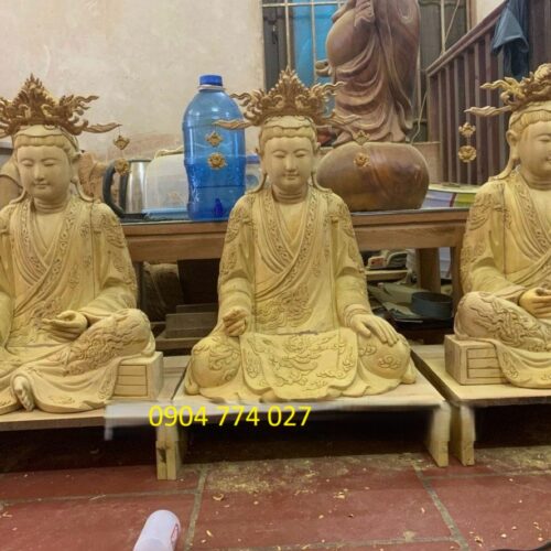 Tượng tam tóa thánh mẫu gỗ mít