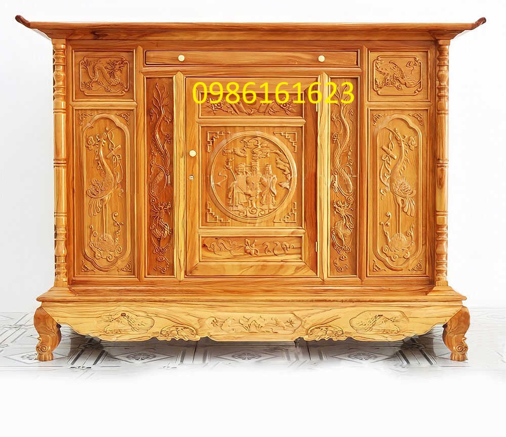 Mẫu tủ thờ 2 tầng – Giải pháp thờ Phật và gia tiên trong cùng không gian 3 tủ thờ gỗ