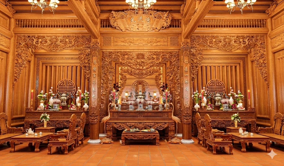 Thiết Kế Nội Thất Nhà Thờ Họ 3 Gian 2 Chái: Bố Trí Đồ Thờ Chuẩn Lối Cổ 5 Gian thờ nhà 3 gian truyền thống