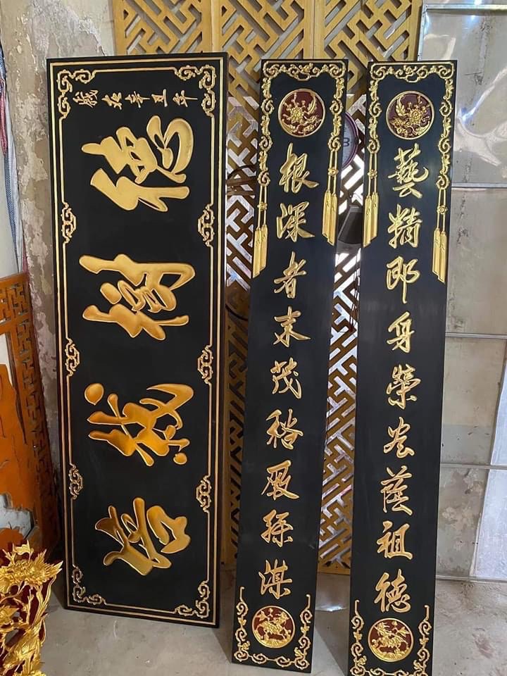 Kích Thước Hoành Phi Câu Đối Chuẩn Theo Từng Gian Thờ 2 Hoành phi câu đối nền đen thờ gia tiên