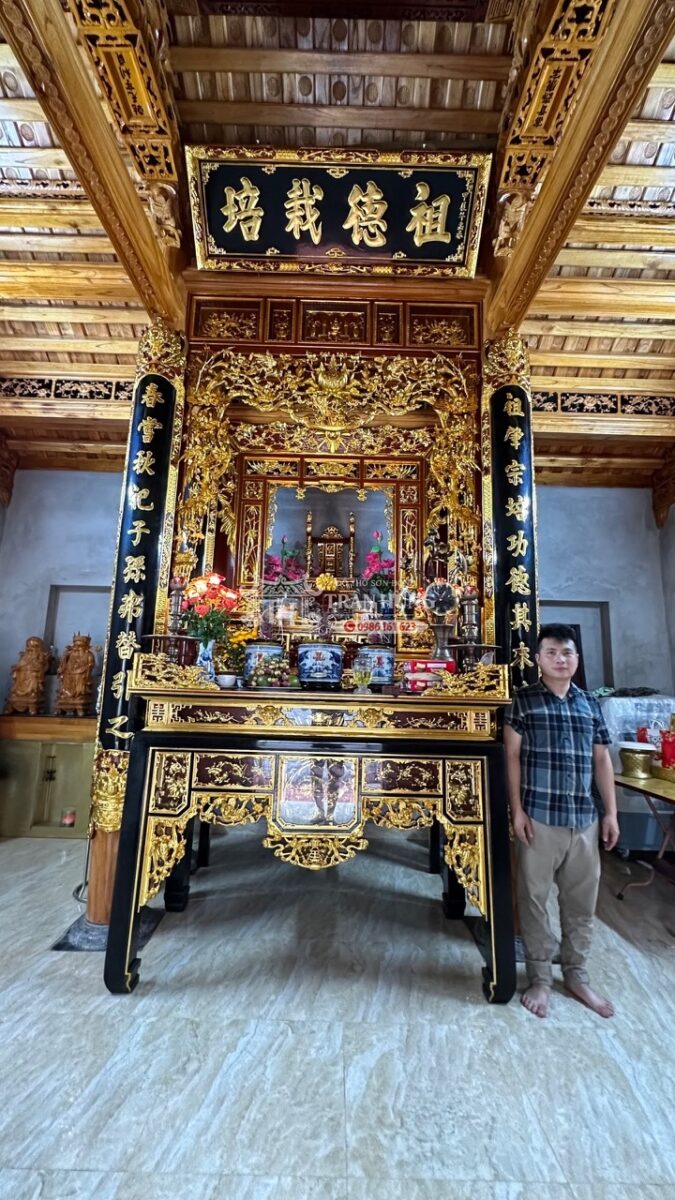 Công Trình Gian Thờ Nhà Thờ 3 Gian Gỗ Lối Cổ 1 Đồ thờ Sơn Đồng Trần Hùng hoàn thiền gian thờ trong nhà gỗ ba gian
