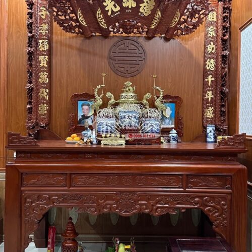 Mẫu Bàn Thờ Gia Tiên Đẹp – Các Kiểu Bàn Thờ Gỗ Phổ Biến 11 Bàn thờ Án gian Rơi Ngũ Phúc gỗ Hương đá rộng 1m97