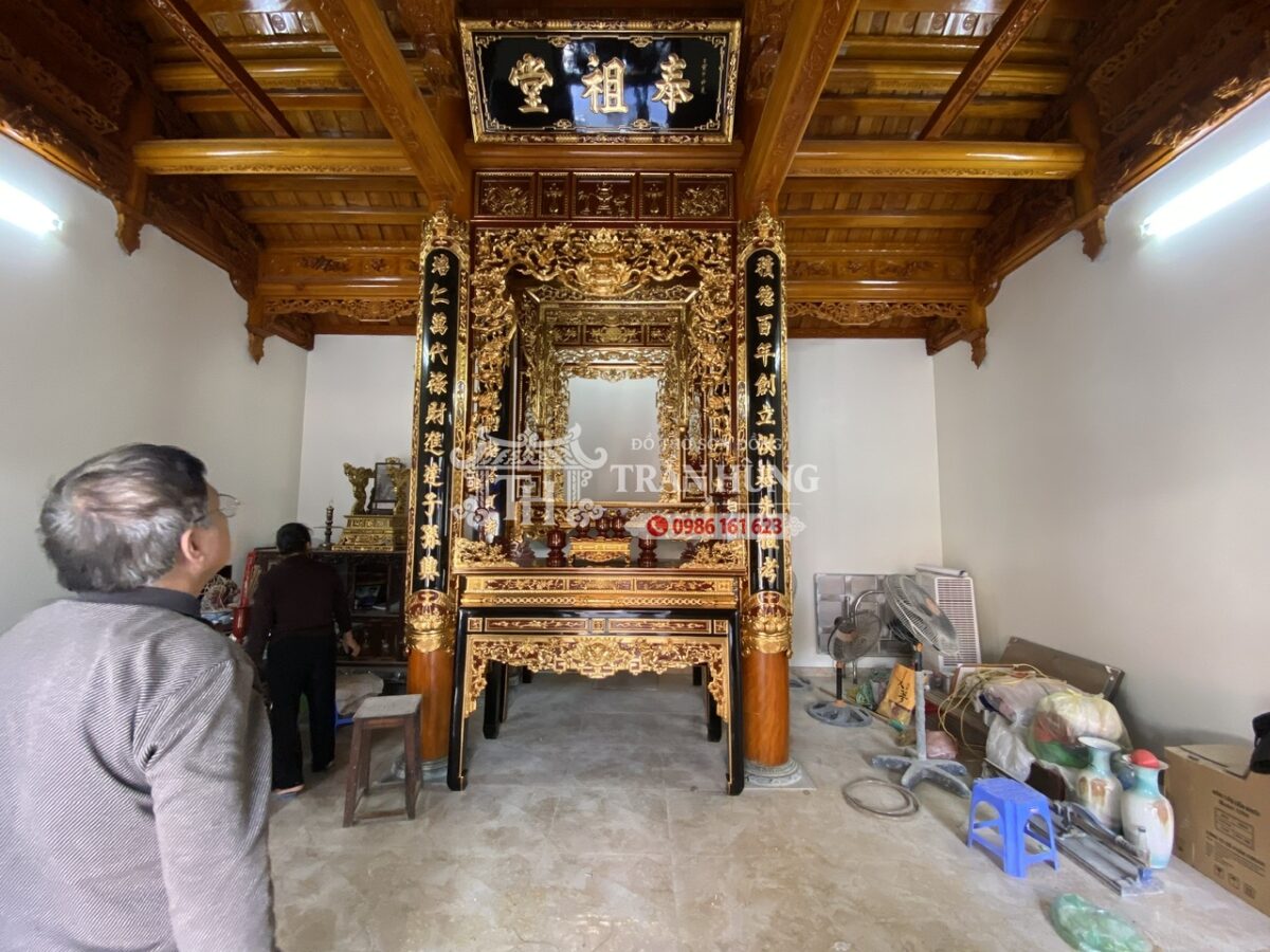 Bộ Đồ Thờ Nhà Gỗ 3 Gian Tại La Phù Hoài Đức – Đồ Thờ Trần Hùng 1 Bộ đồ thờ đầy đủ các chi tiết cho gian thờ nhà 3 gian truyền thống