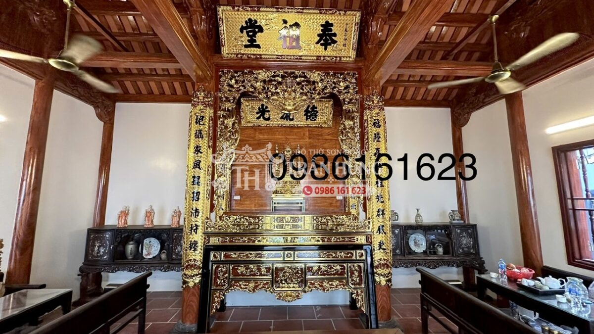 Công Trình Gian Thờ Nhà 3 Gian Giả Gỗ Bê Tông | Đồ Thờ Sơn Đồng 1 Gian thờ nhà 3 gian