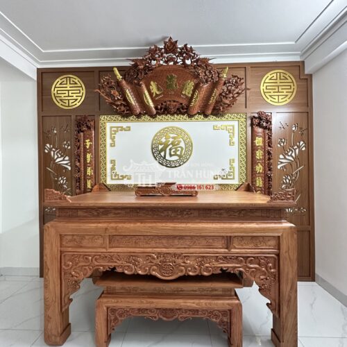 Mẫu Bàn Thờ Gia Tiên Đẹp – Các Kiểu Bàn Thờ Gỗ Phổ Biến 12 Bàn thờ Án gian Rơi Ngũ Phúc gỗ Hương đá rộng 2m07