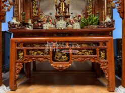 Bàn thờ Ô Sa gỗ gụ phun PU các ô kính thếp vàng