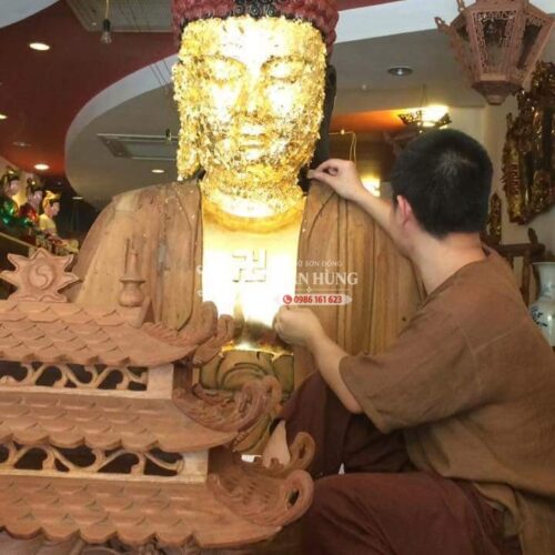 Xưởng Tạc Tượng Phật Bằng Gỗ Sơn Đồng – Nhận Làm Theo Mẫu 12 Công đoạn dát vàng tượng phật