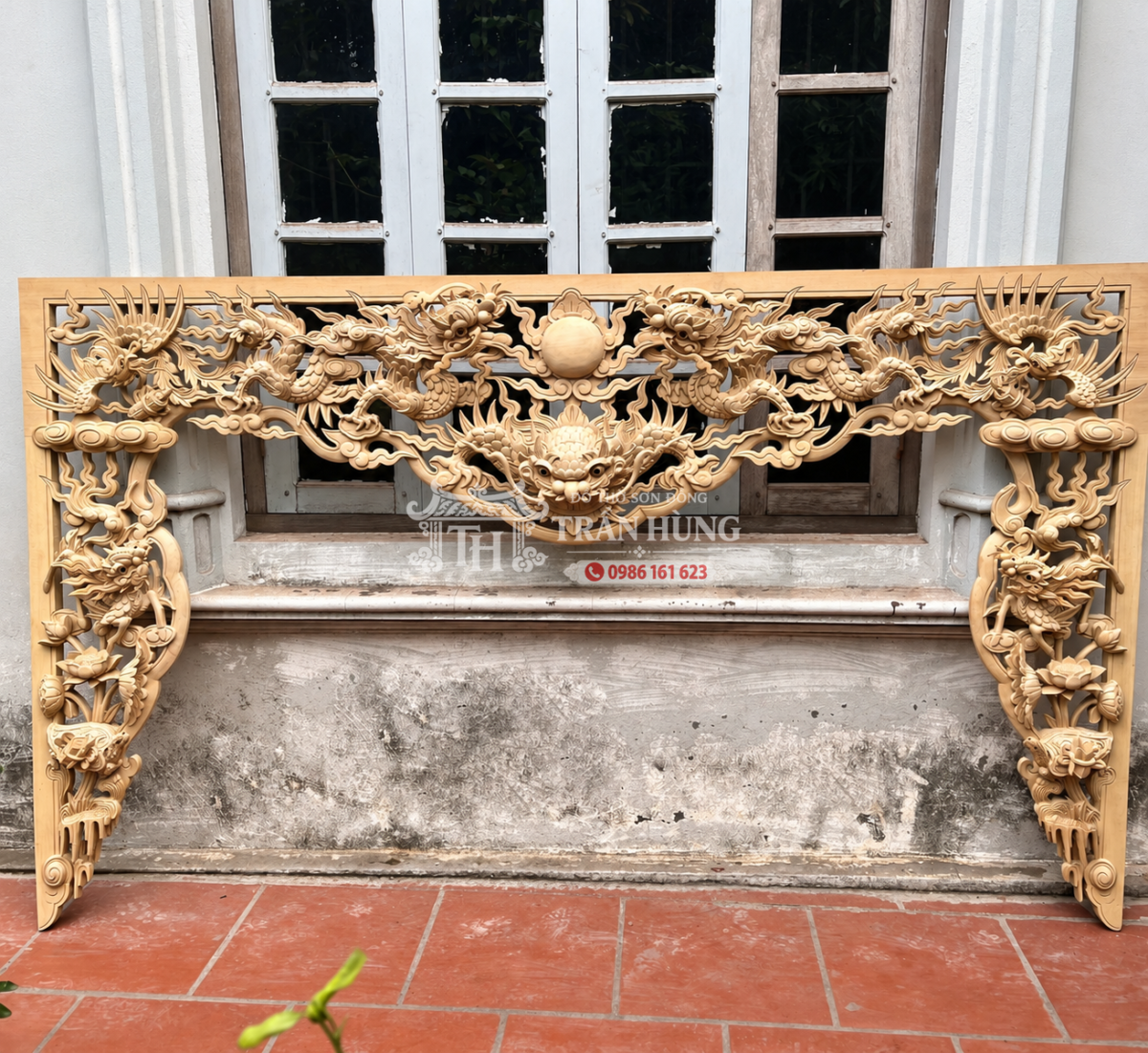 Cửa võng Tứ Linh chạm Long Lân Quy Phụng, mẫu chạm nhiều lớp tại xưởng