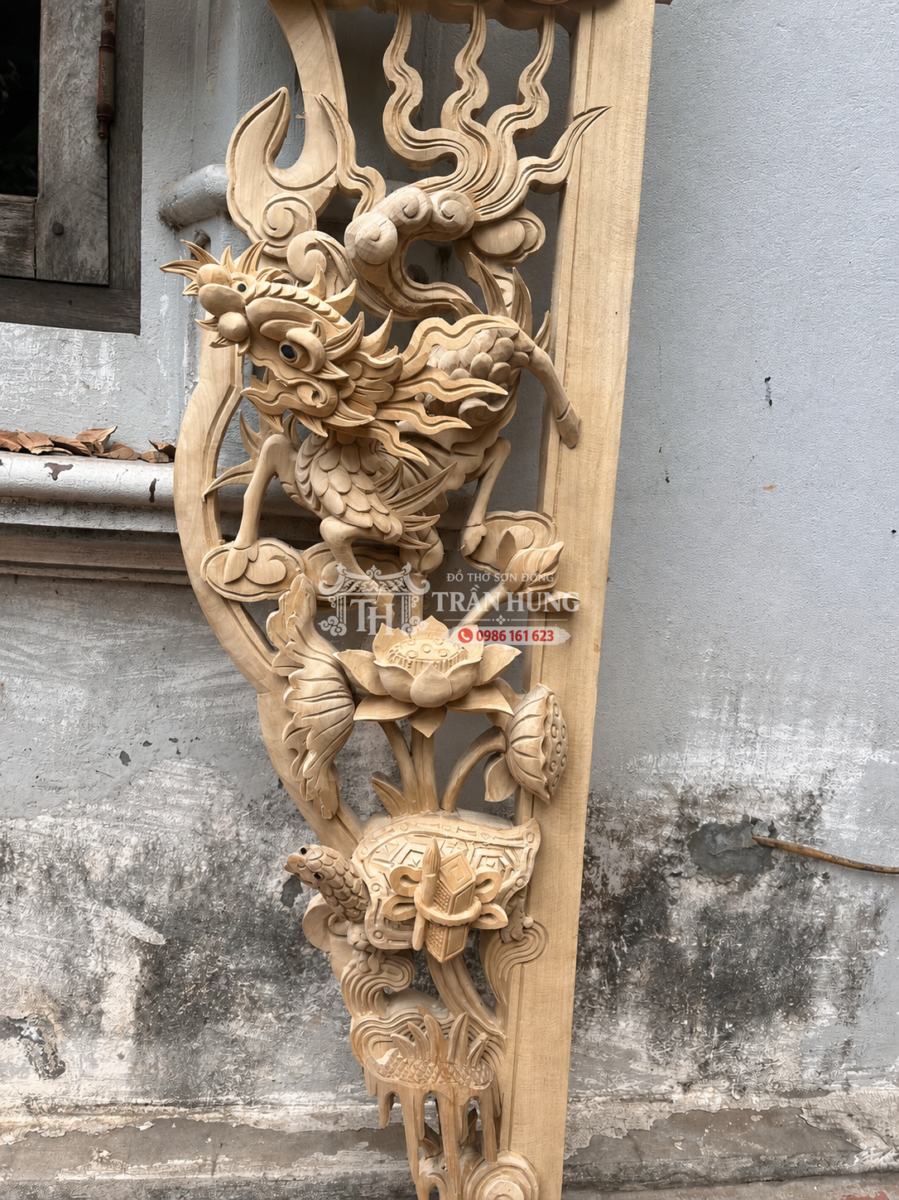 Cửa võng Tứ Linh Long Lân Quy Phụng khi còn mộc