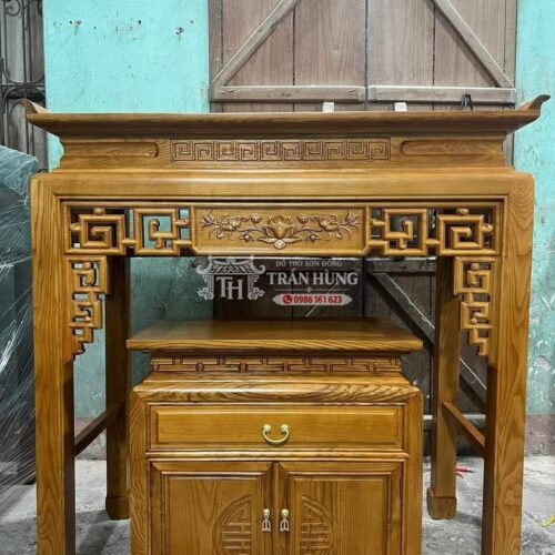Bàn Thờ Nhỏ Cho Nhà Chung Cư, Nhà Phố – Mẫu 87, 97, 107, 127cm 17 Mẫu bàn thờ chung cư nhỏ với hoa văn triện và hoa sen