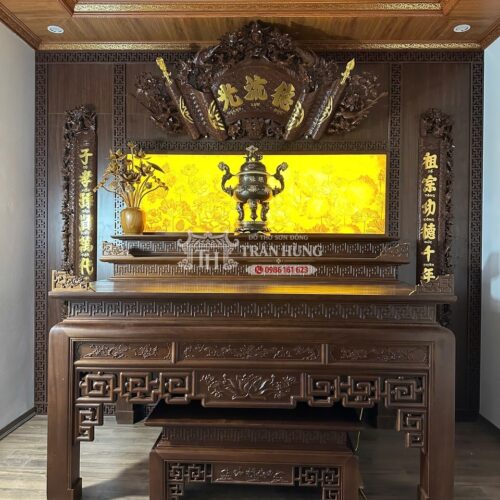 Mẫu Bàn Thờ Gia Tiên Đẹp – Các Kiểu Bàn Thờ Gỗ Phổ Biến 5 mẫu bàn thờ gỗ hương đẹp, Mẫu án gian sen triện đục thủng