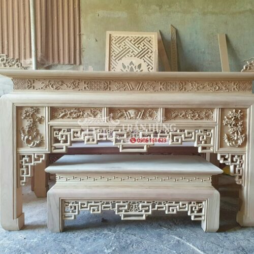 Mẫu Bàn Thờ Gia Tiên Đẹp – Các Kiểu Bàn Thờ Gỗ Phổ Biến 9 mẫu bàn thờ gỗ hương đẹp, mẫu án gian tứ quý dạ triện thủng khi còn mộc