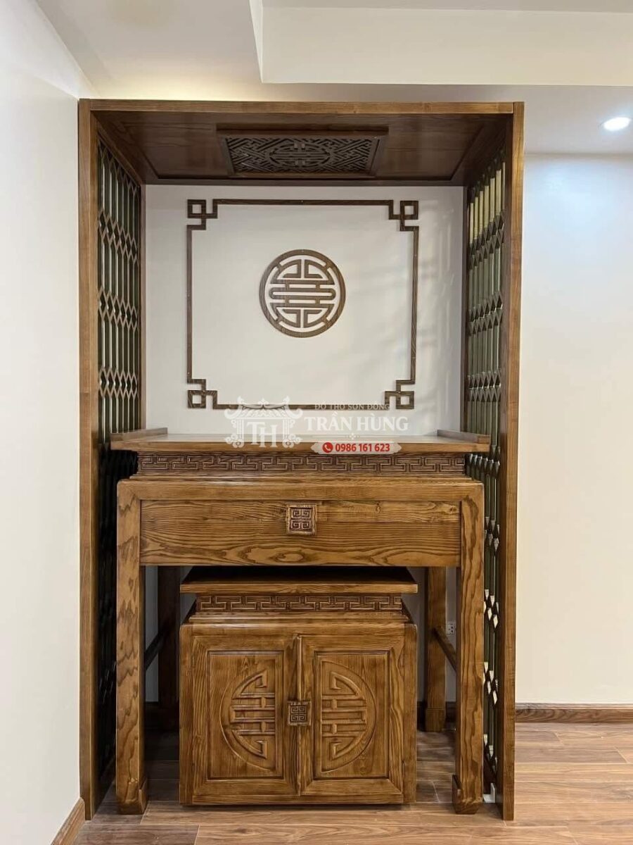 Bàn Thờ Nhỏ Cho Nhà Chung Cư, Nhà Phố – Mẫu 87, 97, 107, 127cm 15 Mẫu bàn thờ nhỏ nhà phố thiết kế gọn kết hợp vách thờ