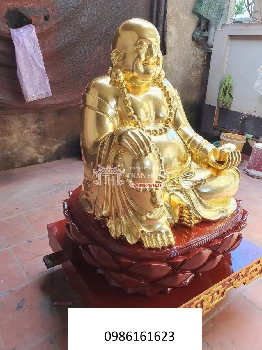 Dát Vàng 24K – Thếp Vàng Ta Cho Đồ Thờ Và Đồ Gỗ 8 Tượng phật Di Lạc dát vàng 24k